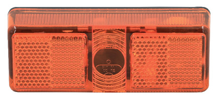 Rektangulär orange reflex med två fyrkantiga mönstrade sektioner och en central cirkel.