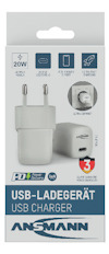 Förpackning till USB-laddare med texten "USB-LADEGERÄT", "20W", "USB C", "PD", och "ANSMANN".