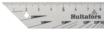 Silvrig vinkelhake med måttskala upp till 20 cm från Hultafors.