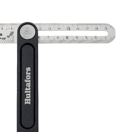 Svart Hultafors vinkelmätare med graderad linjal upp till 20 cm.