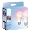 Förpackning med två Philips Hue Essential LED-lampor E27, 60W motsvarande. Bluetooth-kompatibel med vit och färgad atmosfär.