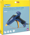 Förpackning till Rapid Performance Glue Gun EG280 i blå och gul färg med specifikationer på flera språk.