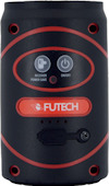 Svart och röd elektronisk enhet med knappar för "Receiver Power Save" och "On/Off", märkt "Futech".
