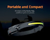 Text: "Portable and Compact. It's small and light (only 70g), and it's easy to carry or use." Silhouette of a person hiking in the background.