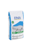 Vit och blå påse märkt "FINJA" innehållande grovbetong ECO med bild av betongplatta.