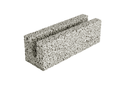 Betongblock med grå, grovkornig yta och U-formad urgröpning.