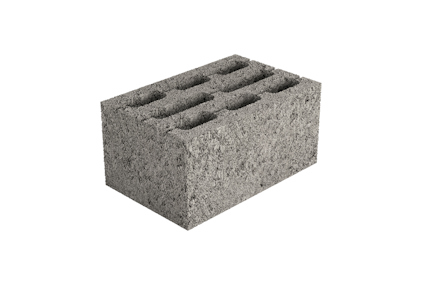Rektangulär grå betonghålsten med sex rektangulära hål ovanpå.