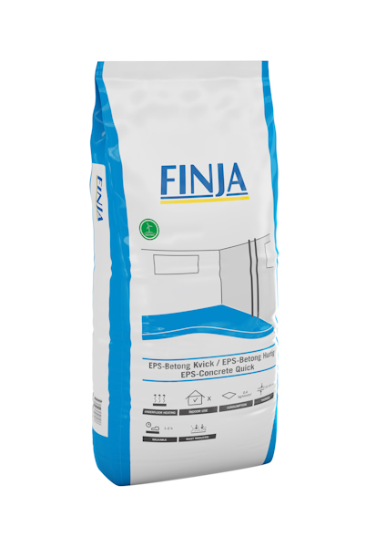 Förpackning med texten "FINJA EPS-Betong Kvick/EPS-Concrete Quick" och illustration av vägg.