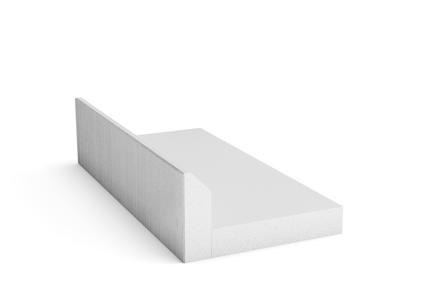 Vitt L-format byggblock i betong med borstad yta.