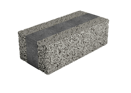Rektangulärt isolerblock med grå yta och mörkare band i mitten.