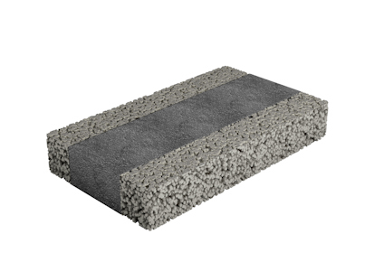 Rektangulärt byggblock med texturerad yta och en mörkare remsa i mitten.