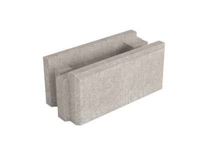 Betongblock med rektangulär form och ihålig konstruktion, i grå färg.