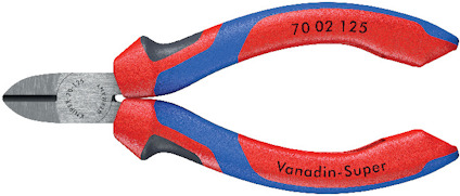 Avbitartång med rött och blått grepp, märkt "Vanadin-Super" och "70 02 125".