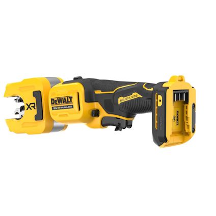 Gul och svart sladdlös DeWalt vinkelslip, batterifack längst bak, griphandtag och borstlös motor.