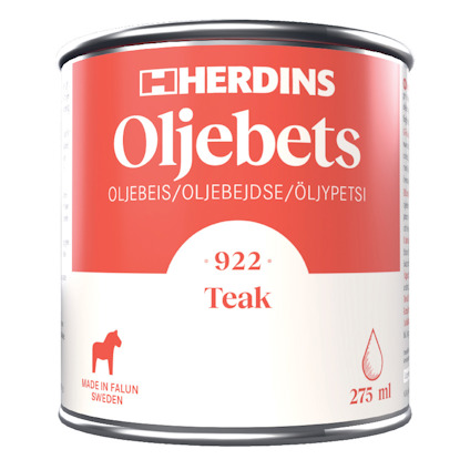Burk med Herdins Oljebets i färgen teak, volym 275 ml, tillverkad i Falun, Sweden.