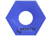 Sexkantig blå rörmanschett med Bostik-logotyp och ödla i svart.