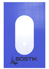 Rektangulär platta i lila med två cirkulära hål i mitten och texten "BOSTIK" nedtill.