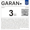 Etikett med garantisymbol, "GARAN" och siffra 3. Flerspråkig text om garantilängd på 365 dagar.